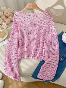 SHEIN Frenchy 大码彩色圆点镂空圆领长袖毛衣