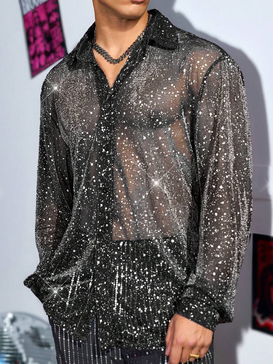 Manfinity VCAY Áo sơ mi nam tay ngắn thời trang giản dị thường ngày rộng rãi - màu đen - Xem 1