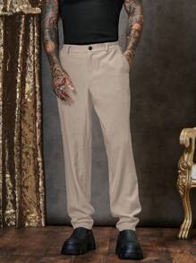 Manfinity VCAY Pantalones casuales de unicolor tejidos, simples y de moda, adecuados para el verano