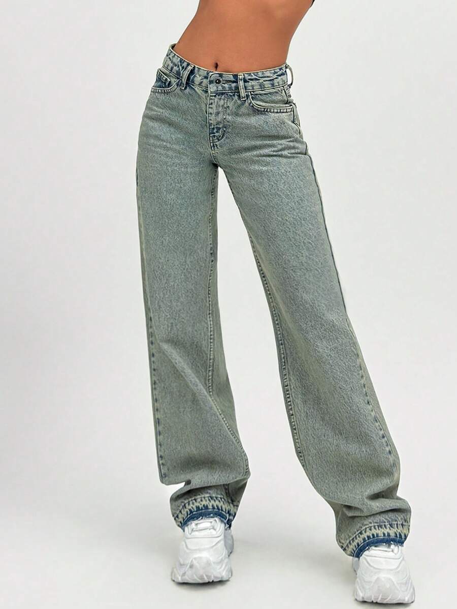 EURMUSE HIGH WAIST STRAIGHT JEAN CASUAL STYLE - Medium Wash - View 1