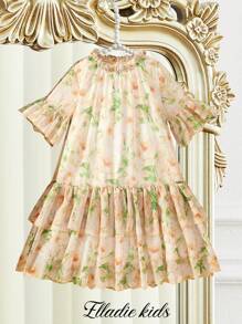 SHEIN Vestido de Bruxa de Chifom com Estampa Floral Pequena Elegante, Verão
