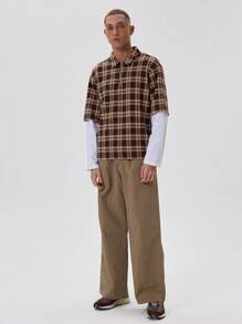 Musero Checkered Zip Collar Shirt Long Sleeve Layer Oversized T-Shirt Top