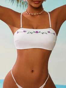 Swim Mod 女士刺绣花卉比基尼上衣，适合夏季海滩度假