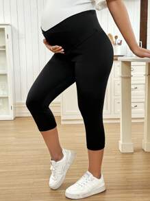 SHEIN 孕妇简约休闲日常紧身裤 - 黑色 - 查看 3