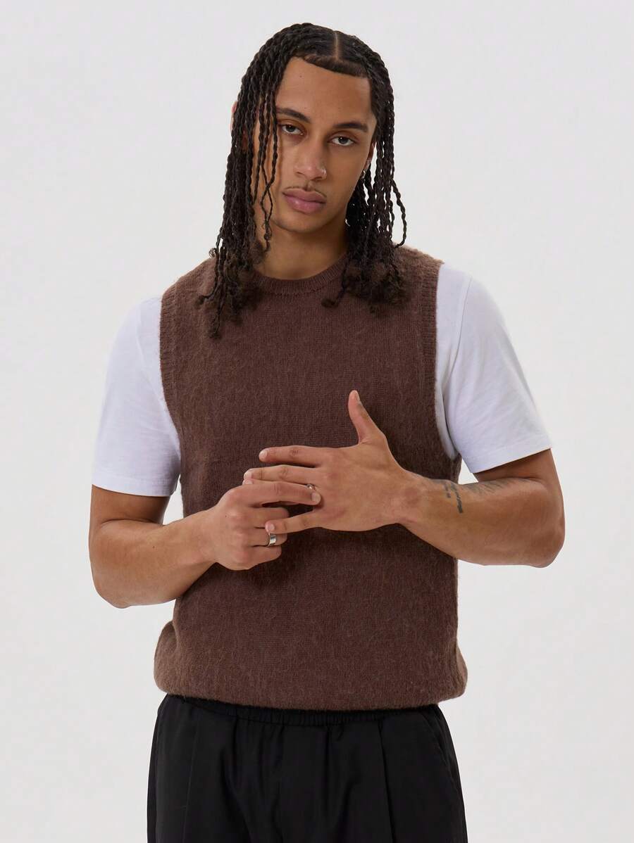 Musero Fitted Sleeveless Knit Vest Essentials Spring Summer Basics Capsule - Chocolate Brown - View 1