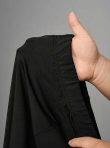 Slaydiva 2025 New Summer Casual All-Match Solid Black Knitted Elastic Waist Split Hem Flare Pants, Plus Size - Black - View 6