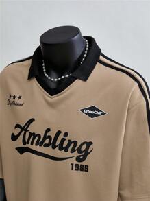 SWAVVY 大码男士针织时尚休闲宽松短袖 Polo 衫 - 棕色 - 查看 3