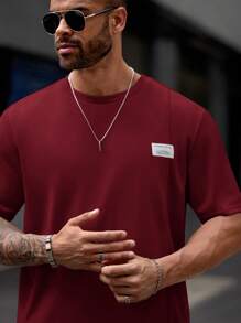 EASEVO Plus Size Men's Casual Graphic Print Short Sleeve T-Shirt & Shorts Set - Red - View 3