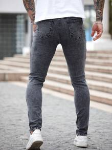 Manfinity Homme Men's Simple Pocket Skinny Jeans, Casual Daily Wear - Grey - View 2