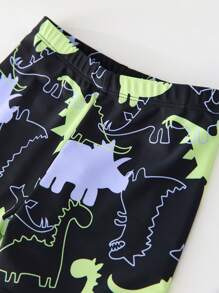 SHEIN 3 Piece Young Boys Boys Leisure Sports Vacation Academy Street Fashion Cute Dinosaur Pattern Swimsuit Swimming Pants Comes With Swimming Cap 3-Piece Set Suitable For Children Swimming Beach Vacation Playing Water Soaking Hot Springs Suitable For Spring, Summer, Autumn, Winter Seasons