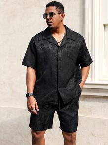 Manfinity Homme Plus Size Men Minimalist & Fashion Casual Short Sleeve Shirt & Shorts Set - Black - View 6