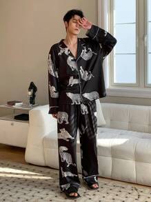 DAZY 1 Set Men's Summer Animal Pattern Printed Shirt And Shorts Pajama Set - Multicolor - View 3