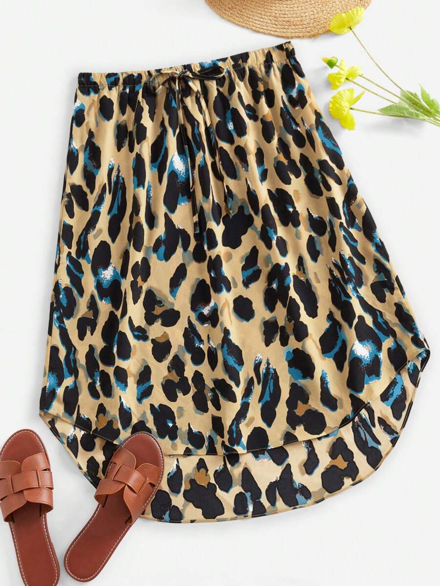 SHEIN VCAY Plus Size Leopard Print Casual Skirt, Minimalist And Fashionable For Daily Wear