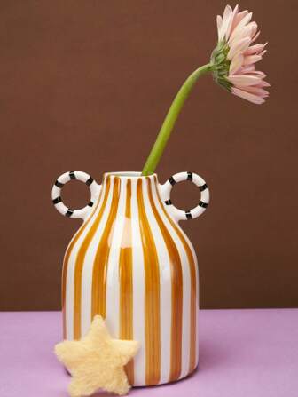 Joivida 1 pièce Vase en céramique élégant et , rayures orange et blanc. Contenant artistique mettant en valeur l'élégance moderne, l'harmonie du foyer. Décoration décorative, cadeau. Pour une maison cosy, le salon, la chambre à coucher, le bureau, les mariages