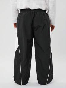 Manfinity VCAY Plus Size Men's Casual Woven Patchwork Waist Drawstring Straight Leg Pants