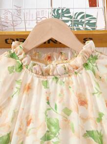 SHEIN Vestido de Bruxa de Chifom com Estampa Floral Pequena Elegante, Verão