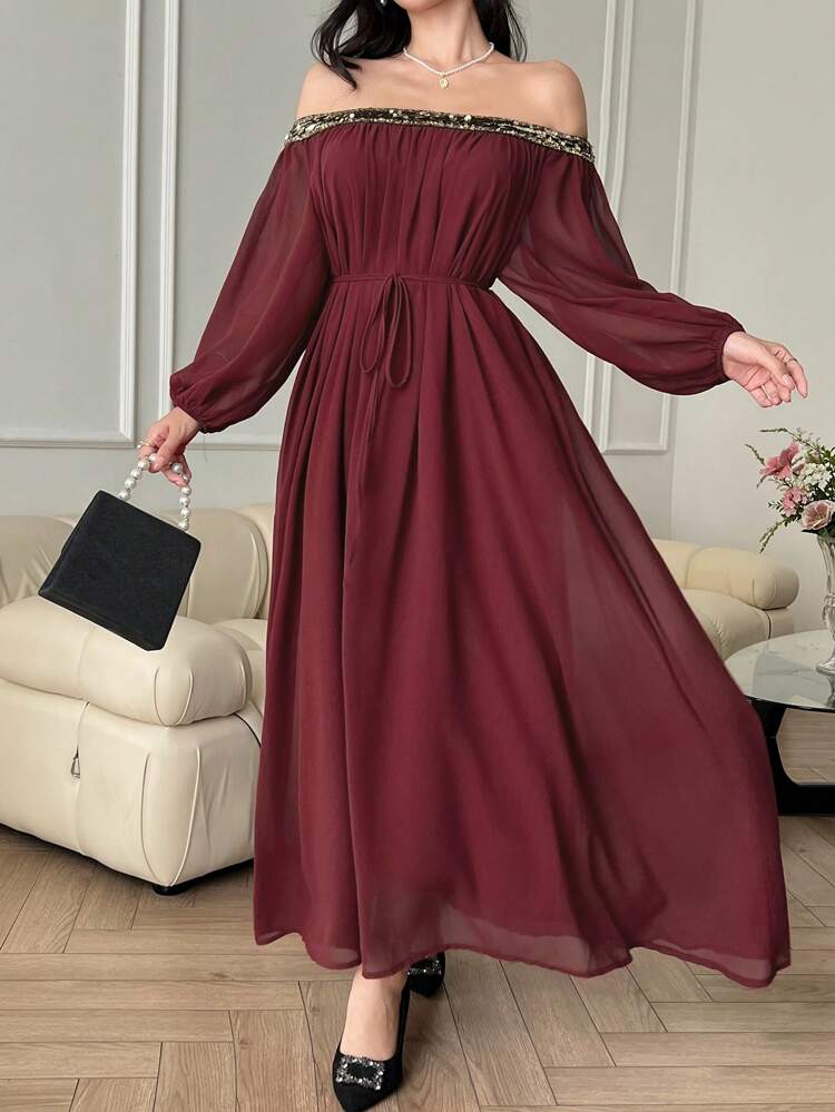 Women's Solid Color Casual Midi Dress, Simple & Fashionable For Daily/Vacation Wear Elegant Sundress Red Women Dresses Off Shoulder Top