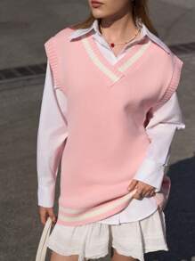 Jouncy New Ladies' Knitted Top - French Style Fashionable Pink Sweater Vest Fall Cloth For Women - Pink - View 1