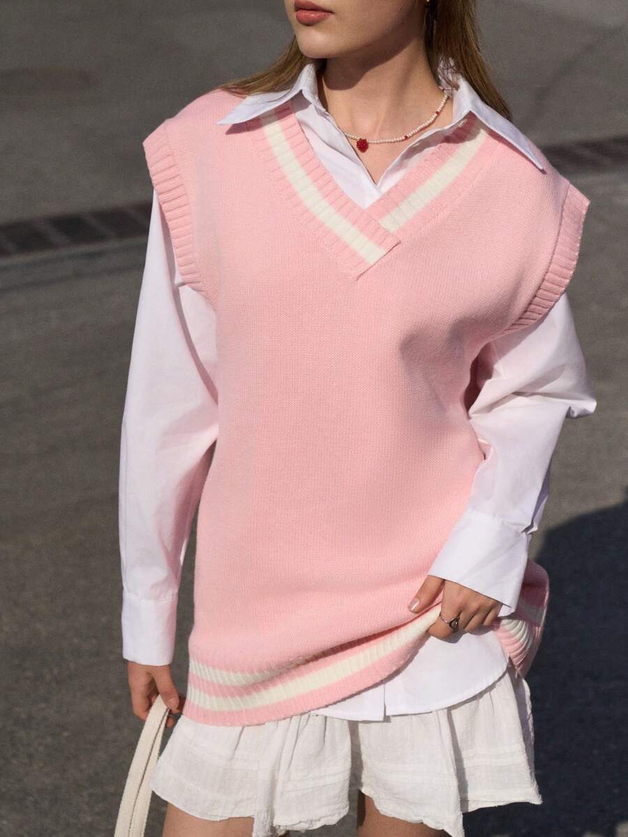 Jouncy New Ladies' Knitted Top - French Style Fashionable Pink Sweater Vest Fall Cloth For Women - Pink - View 1