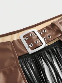 FeverCity Men's Patchwork Tassel Grommet Design Wide Leg Pants - Brown - View 3