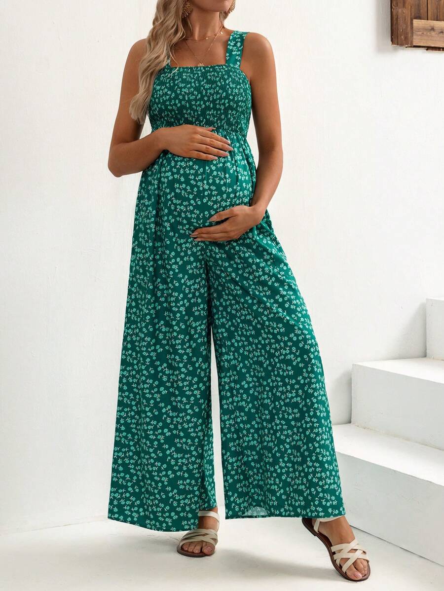 SHEIN 孕妇休闲碎花阔腿连体裤