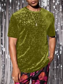 Manfinity VCAY Men's Knitted Fashion Daily Young Casual Gorgeous Velvet Embossed Fitted Short-Sleeved T-Shirt Style T-Shirt