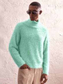 AKNOTIC Business Casual Men's New High Neck Loose Batwing Long Sleeve Sweater, Suitable For Autumn/Winter