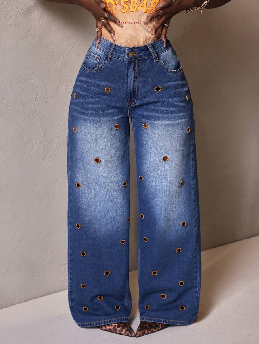 Slaydiva Women's Front Button Pocket Relaxed Casual Denim Jeans - Blue - View 1