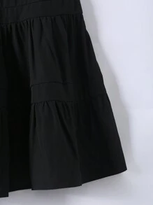 Girls' Casual Solid Color Sleeveless Round Neck Loose Mid-Length Bowknot Decor Summer Dress - Black - View 4