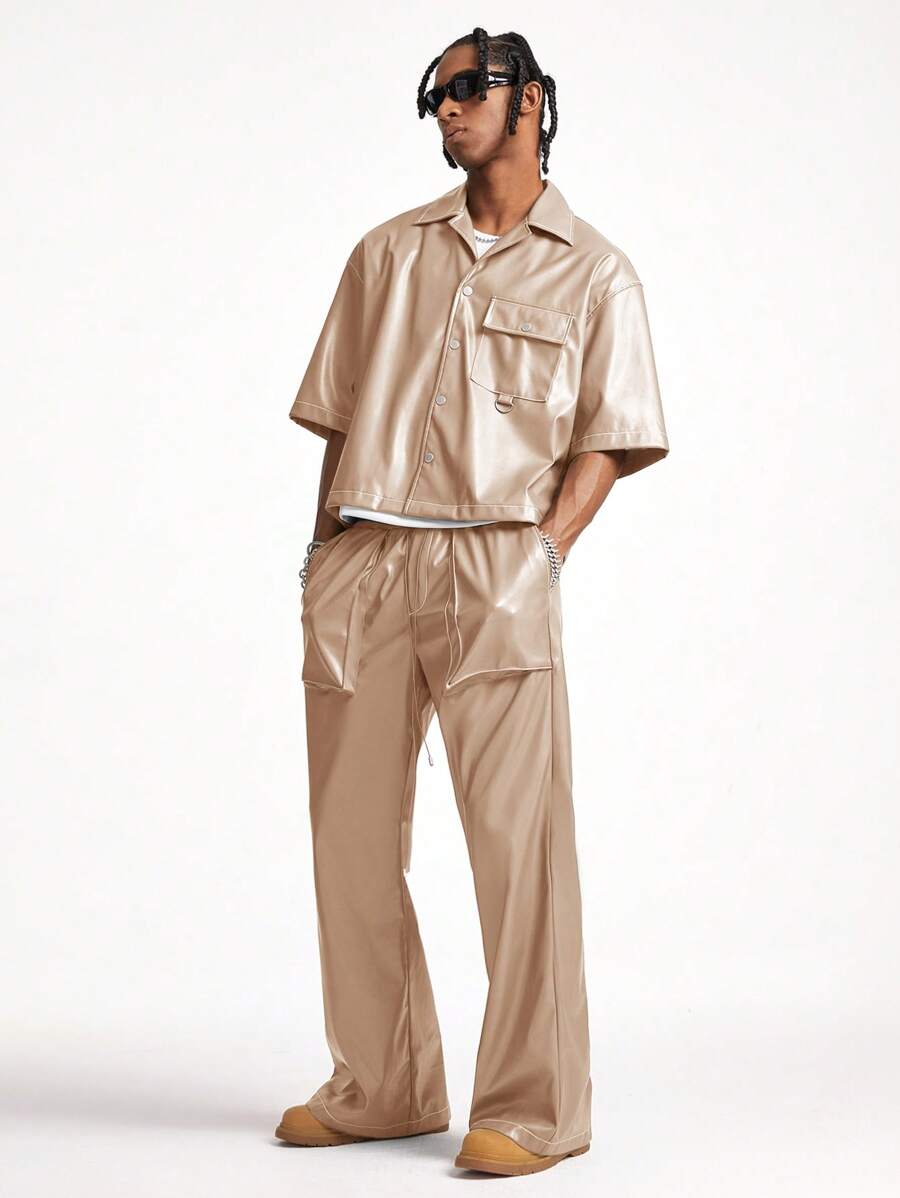 Manfinity VCAY Men's Loose Fit Short Sleeve Shirt Set - Khaki - View 1