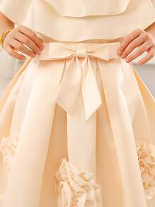 Floral 3D Mesh Satin Dress For Tween Girls, Elegant Lady Suitable For Celebration,Holiday,Summer,Travel - Pink - View 7