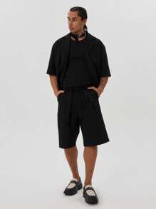 Musero 褶裥直筒长款系带短裤 - 黑色 - 查看 1