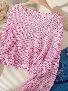 SHEIN Frenchy 大码彩色圆点镂空圆领长袖毛衣