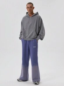 Musero Men Wide Leg Washed Heavy Jersey Sweatpants "NOTHING IS IMPOSSIBLE" Graphic Print SPRING SUMMER - Navy Blue - View 1