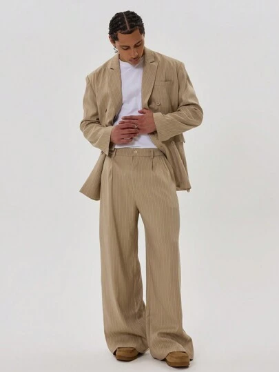 SHEIN X Scheana Musero 男士细条纹宽松商务休闲修身西裤，定制西装