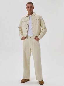 Musero 男士直筒牛仔裤基础款纯色牛仔裤套装下装（仅限冬季款） - 白色 - 查看 1