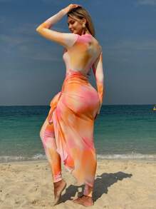 Swim Mulvari 3pcs/Set Women's New Modest Swimwear, Zip Up High Neck Long Sleeve Top And Long Pants, Conservative & Elegant Burkini Set With Skirt, For Summer Beach Vacation Arabic Clothing - Multicolor - View 2