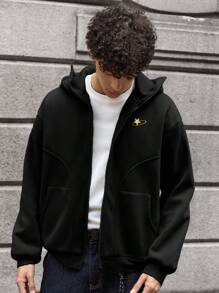 SWAVVY Men's Knitted Casual Loose Fit Long Sleeve Hooded Sweatshirt, School, Fall, Winter, Couple Things - Black - View 4