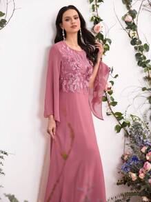 Coutiva Váy phù dâu chiffon mới, váy dạ hội trang trọng, váy dài tay ôm cho tiệc - Màu Hồng baby - Xem 3