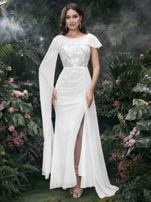 Coutiva Lightweight Wedding Dress & Evening Gown, Premium Design With Sequins Splicing, Elegant & Minimalist Style Music Festival  Spring/Summer,Bride - White - View 7