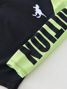 SHEIN 3 Piece Young Boys Boys Leisure Sports Vacation Academy Street Fashion Cute Dinosaur Pattern Swimsuit Swimming Pants Comes With Swimming Cap 3-Piece Set Suitable For Children Swimming Beach Vacation Playing Water Soaking Hot Springs Suitable For Spring, Summer, Autumn, Winter Seasons