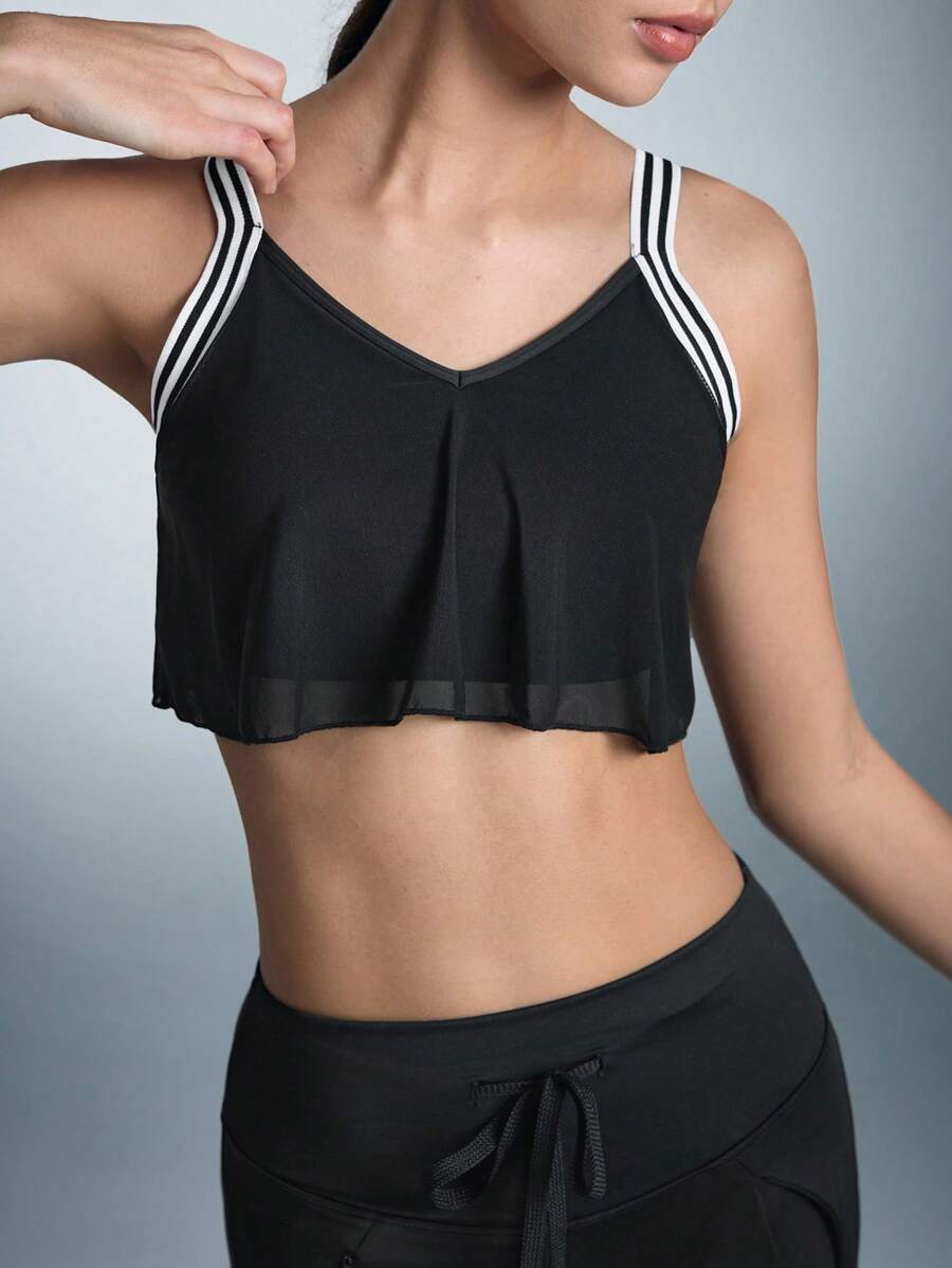 SHEIN 女士条纹日常健身运动胸罩 - 黑色 - 查看 1