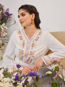 Al Najma 女士土耳其长袍和阿拉伯传统长裙 - 白色 - 查看 1