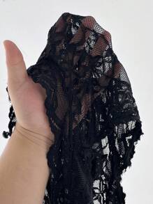 Flirla Sexy Elegant Date Night Party Valentine's Lace Hollow Out See-Through Button Plus Size Short Sleeve BodysuitValentine's Day - Black - View 8