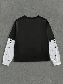 Manfinity VCAY Camiseta holgada de manga larga de punto con impresión digital 2 en 1 para hombre