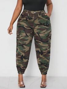 SHEIN Lady Pantalones vaqueros de talla grande para mujer, pantalones casuales con ajuste cómodo, pantalones de camuflaje, pantalones casuales de camuflaje, ropa de verano de talla grande para mujer, conjuntos de vacaciones para mujer, conjuntos de verano para mujer, ropa de verano para el Día de San Valentín, ropa de verano para Mardi Gras, ropa de festival de primavera para mujer, pantalones de camuflaje