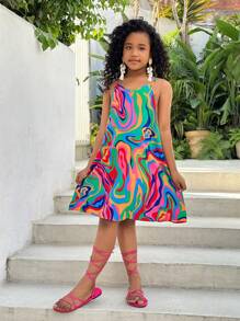 SHEIN 青少年女孩休闲编织吊带宽松毛衣连衣裙 - 彩色 - 查看 3