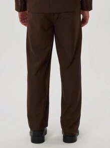 Musero Men Tapered Tailored Suit Pants Only Winter Tailoring Smartwear - Chocolate Brown - View 3