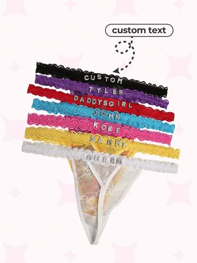 Customized Crystal Letter Sexy Lace Personalized Name Thong Panties, Bikini Tanga Lingerie T-Back Gift For Girlfriend, Wife, Birthday. For Anniversaries, For Birthdays, For Holiday, Colorful, Cute, Adorable, Contracted, Funny, Custom, Unique, Customized, Personalized, Ideal Gifts For Her, Girlfriend, Family, Friends, Her, Bachelorette