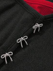 DAZY Women Contrast Color Long Sleeve Mock Neck Butterfly Print T-Shirt,Fall Clothes - Red - View 5